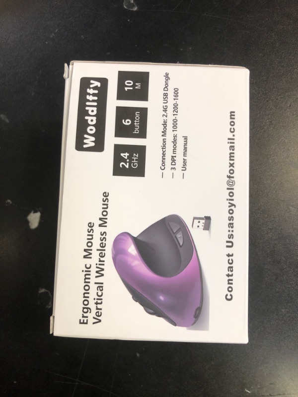 Photo 1 of Woddlffy Ergonomic Mouse Wireless, Vertical Mouse Right Handed Small Mouse with 6 Buttons 1000/1200/1600 for Laptop,Desktop,PC, MacBook?Purple AA?