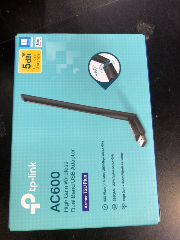 Photo 1 of TP-Link AC600 USB WiFi Adapter for PC (Archer T2U Plus)- Wireless Network Adapter for Desktop with 2.4GHz, 5GHz High Gain Dual Band 5dBi Antenna, Supports Win11/10/8.1/8/7/XP, Mac OS 10.9-10.14, Black