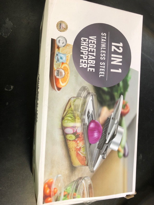 Photo 1 of 12-in-1 Vegetable Chopper, Mandoline Food Slicer for Kitchen, Cheese Grater, Veggie Chopper with Container, Vegetable Cutter for Onion, Salad and Fruit- Stainless Steel, Home Essential Tools