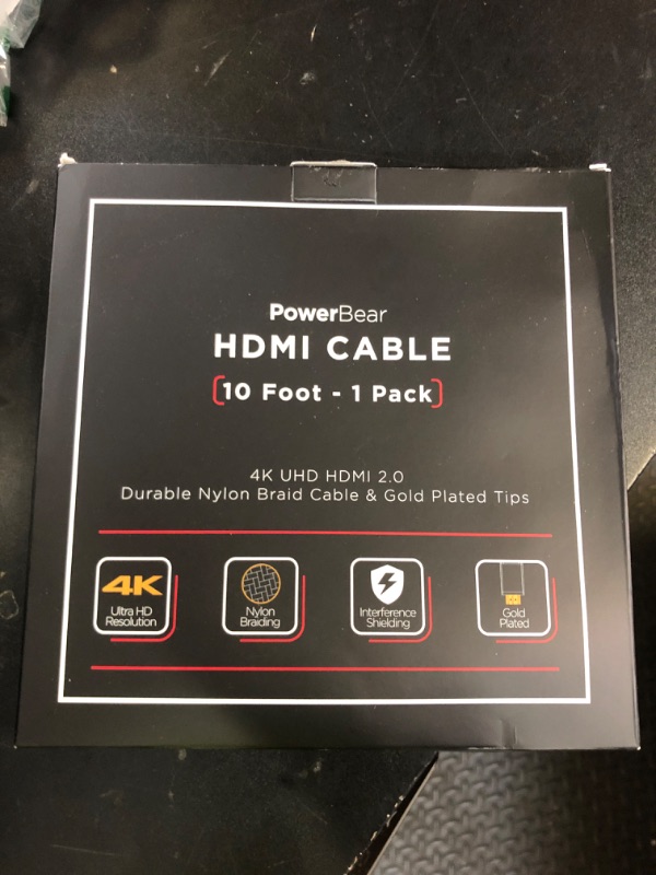 Photo 1 of PowerBear 4K HDMI Cable 10 ft | High Speed Hdmi Cables, Braided Nylon & Gold Connectors, 4K @ 60Hz, Ultra HD, 2K, 1080P, ARC & CL3 Rated | for Laptop, Monitor, PS5, PS4, Xbox One, Fire TV, & More