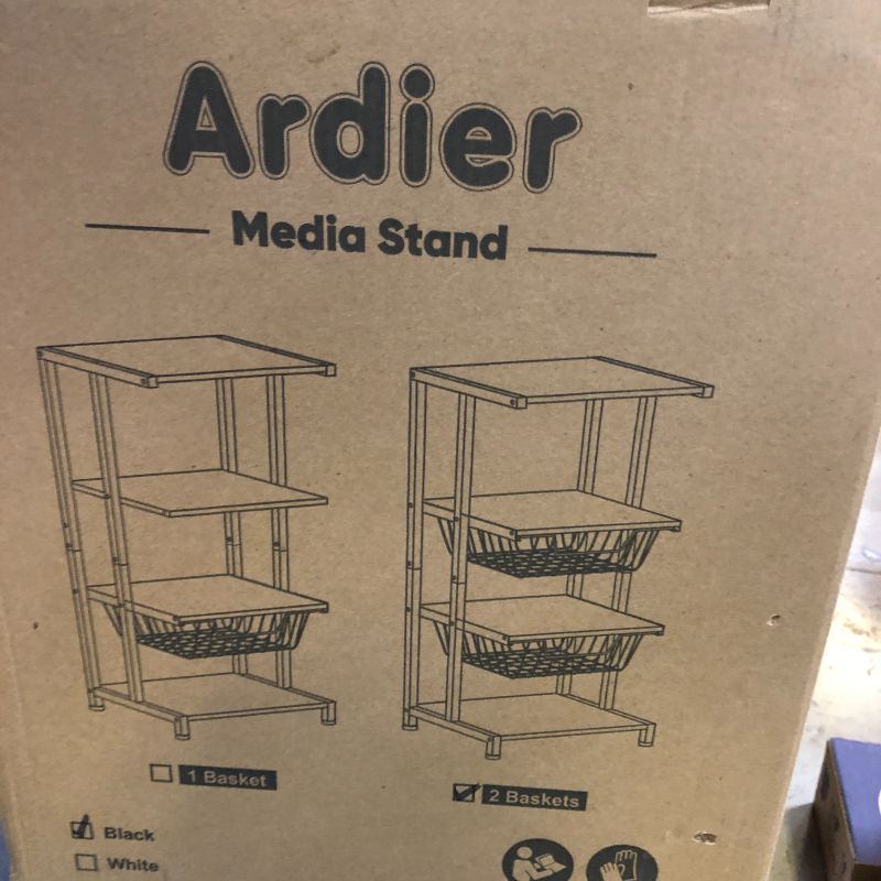 Photo 1 of Ardier Media Stand with Two Detachable Baskets, 4-Tier AV Media Stand Corner Shelf for DVD Players/Cable Boxes/Games Consoles, Audio Storage Rack for Living Room, Gaming Room, Music Studio, Black