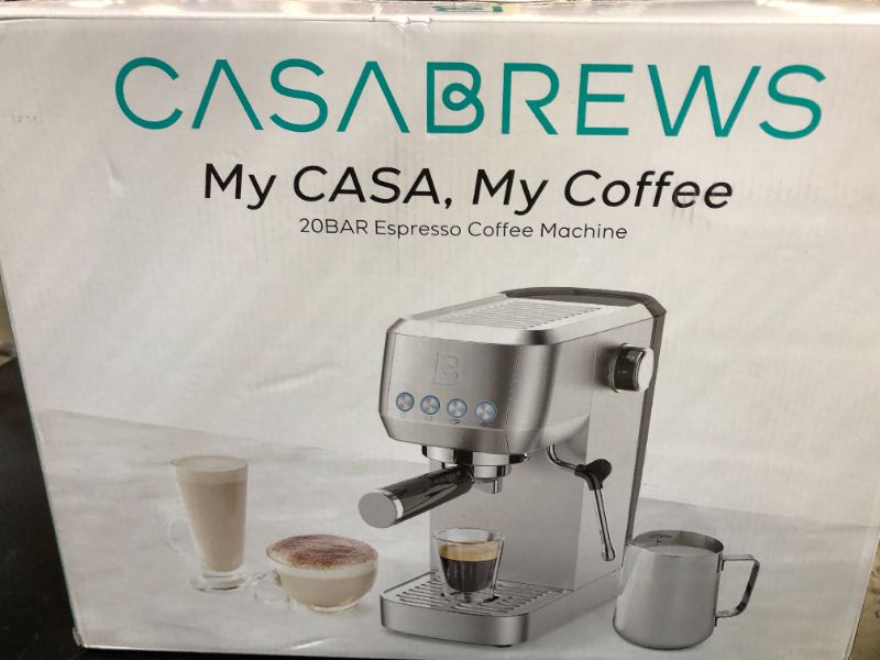 Photo 1 of CASABREWS 3700 Essential Espresso Machine 20 Bar, Stainless Steel Cappuccino & Latte Machine with Steam Frother for Home, 43.9oz Water Tank, Silver