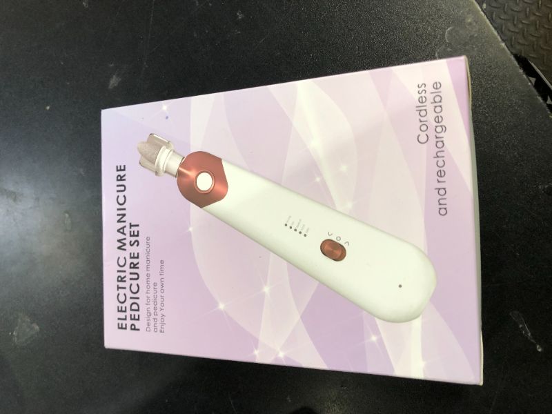 Photo 1 of Professional Manicure Pedicure Set - Cordless Electric Foot Nail Care Trimmer Buffer Tools - 5 Speeds, Rechargeable, Thick Nails (Red)