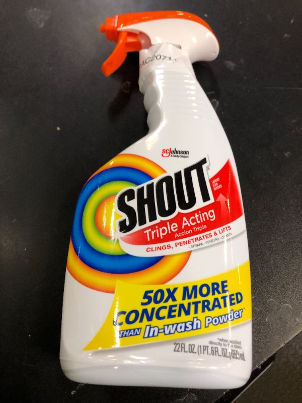Photo 1 of Shout Active Enzyme Laundry Stain Remover Spray, Triple-Acting Formula Clings, Penetrates, and Lifts 100+ Types of Everyday Stains - Prewash Spray 22oz
