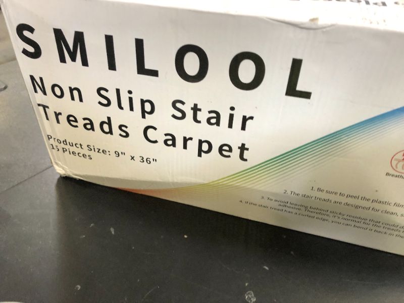 Photo 1 of SMILOOL Stair Treads Non Slip for Wooden Steps Indoor 9" x 36" 15 Pack Extra Wide Stair Tread Carpet Stairs Runner, Step Pads with Reusable Adhesive for Dogs Kids Elders, Machine Washable, Light Grey