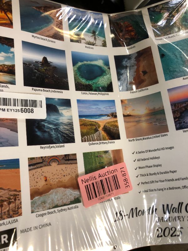 Photo 1 of 2025 Wall Calendar BEACHES, 18 Months Hangable Wall Calendars, Beach Calendars 2025-2026, 12" x 24" (Open), Thick Glossy Paper, Organizing & Planning