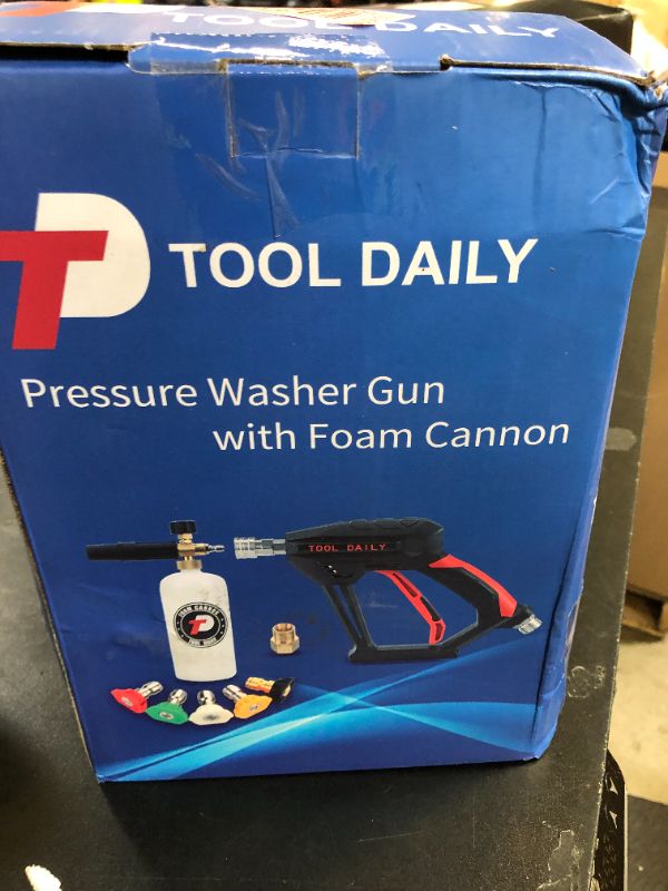 Photo 1 of Tool Daily Short Pressure Washer Gun with Foam Cannon, 1/4 Inch Quick Connector, with 5 Pressure Washer Nozzle Tips, 1 Liter