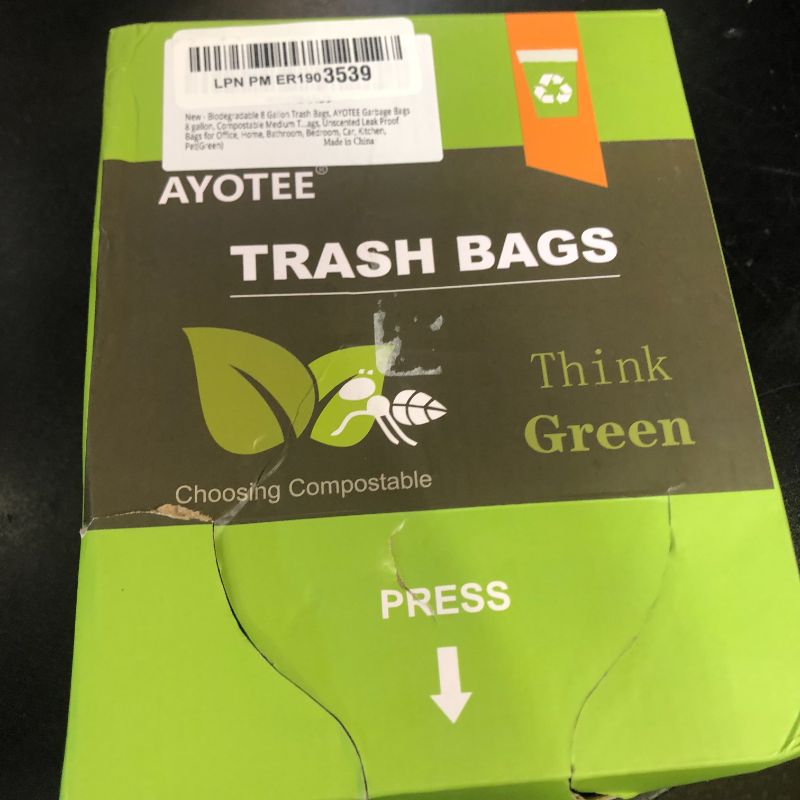Photo 1 of Biodegradable 8 Gallon Trash Bags, AYOTEE Garbage Bags 8 gallon, Compostable Medium Trash Bag, Unscented Leak Proof Bag for Office, Home, Bathroom, Bedroom, Car, Kitchen, Pet(Green)