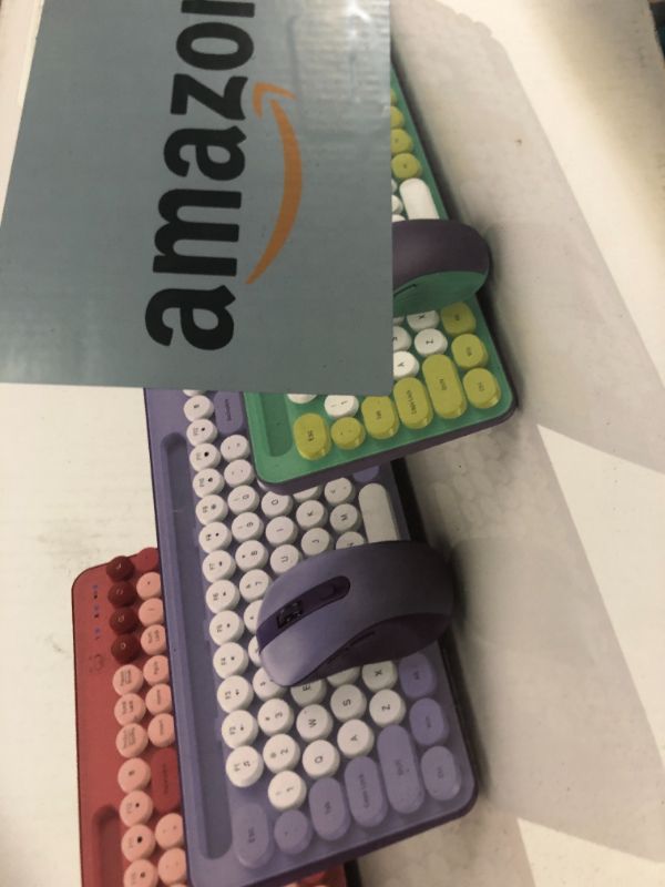 Photo 1 of Wireless Keyboard and Mouse Combo, Retro Round Keycap Typewriter Keyboard with Phone/Tablet Holder, Cute Colorful Keyboard for Computer/Laptop/Windows by SABLUTE (Purple)