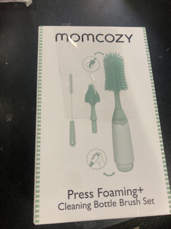 Photo 1 of Momcozy Bottle Brush Kit, Innovative Push-Press Design for Better Cleaning - Baby Bottle Cleaner Brush for Baby Bottle, Breast Pumps, Nipples, and More - Can Generate Foam for Better Cleaning, Green