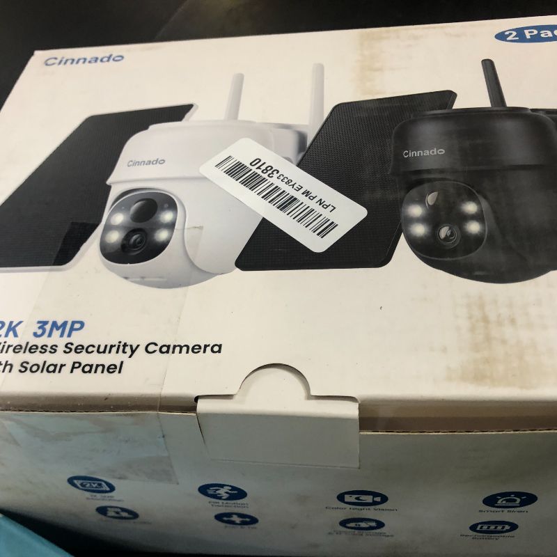 Photo 1 of 2K Cameras for Home Security-2.4G WiFi Outdoor Camera Wireless Solar/Battery Powered with solar panel, 360° Viewing, AI Human Detection, Color Night Vision, with SD Storage, Works with Alexa(2 Pack)