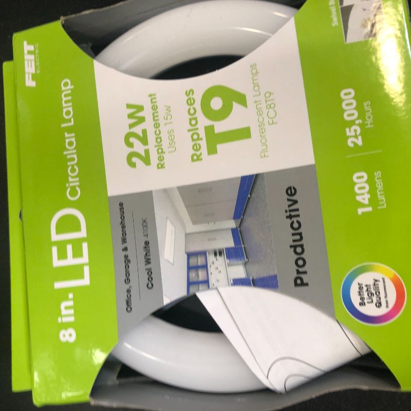 Photo 1 of Feit Electric 8-inch 15 Watt LED Circular Tube T9 Replacement, Cool White, 4100K, G10Q Base, Plug & Play, Requires Compatible Existing Ballast, FC8/840/LED 22W EQ Non-DM LED Tube