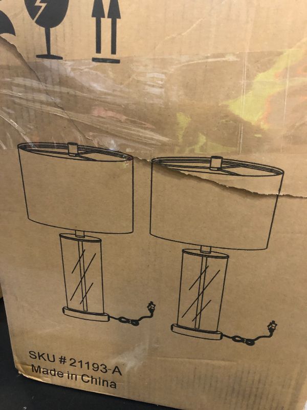 Photo 1 of Kyrid 23.5'' Glass Table Lamp Set of 2 for Living Room with USB Ports and AC Outlets(Bulbs Included)