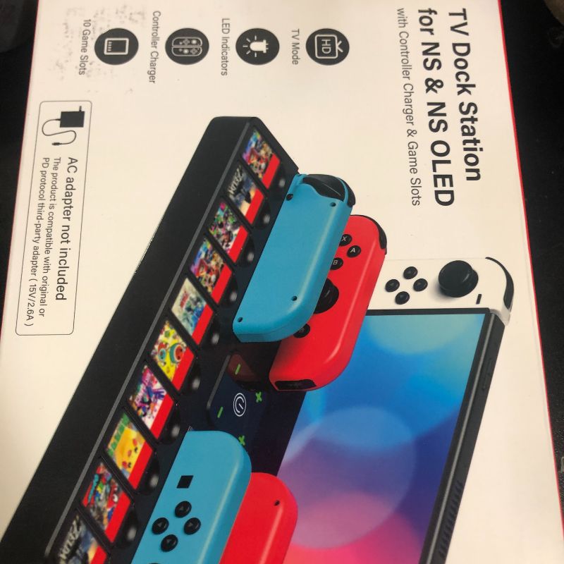 Photo 1 of Switch Docking Station for TV with Controller Charger, Replacement for Switch TV Dock with HDMI Adapter, SW Base Station Portable Charging Dock with 10 Game Slots NES Console