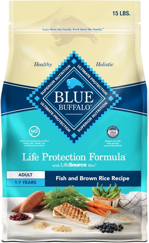 Photo 1 of Blue Buffalo Life Protection Formula Adult Dry Dog Food, Helps Build and Maintain Strong Muscles, Made with Natural Ingredients, Fish & Brown Rice Recipe, 15-lb Bag EXP OCT/2025
