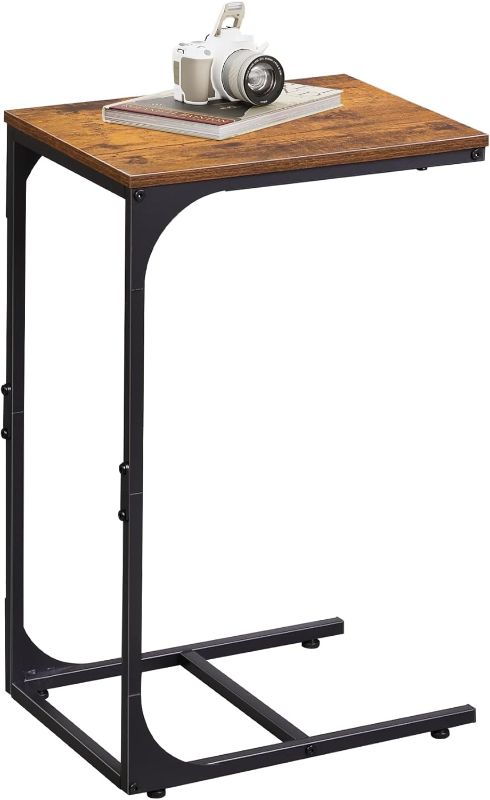 Photo 1 of WLIVE C Shaped End Table, Small Couch Side Tables with Metal Frame That Slide Under, Sofa Table TV Tray for Living Room, Bedroom, Rustic Brown
