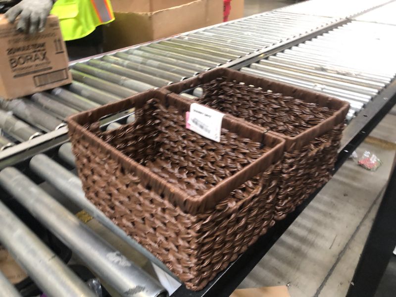 Photo 1 of GRANNY SAYS Wicker Storage Baskets for Shelves, Wicker Baskets for Organizing, Waterproof Woven Basket for Pantry, Rectangle Basket for Shlef, Brown, 2-Pack