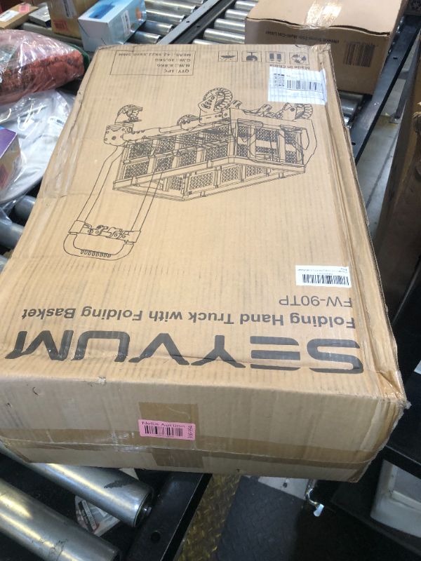 Photo 1 of SEYVUM Folding Hand Truck with Basket, 2 in 1 Dolly Cart with 4 Wheels & Brakes, Retractable Handle Shopping Cart, Max Capacity 330 lbs, Include 2 Bungee Cords, for Moving, Luggage, Office