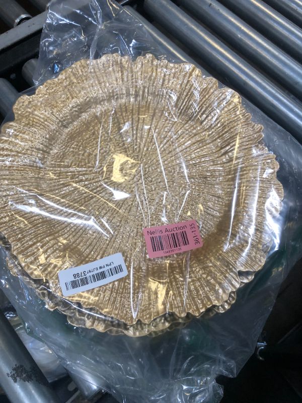 Photo 1 of 50 Pcs Gold Charger Plates Bulk, 13" Reef Plate Chargers for Dinner Plates, Plastic Floral Decorative Plates for Table Setting, Round Table Chargers for Wedding, Christmas, Party, Event, Decoration