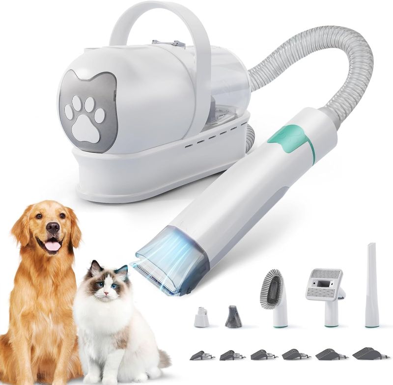 Photo 1 of Dog Grooming Kit, Pet Grooming Vacuum with Pet Clipper Nail Grinder, Dog Hair Vacuum with 6 Pet Grooming Tools for Dogs Cats Shedding Grooming
