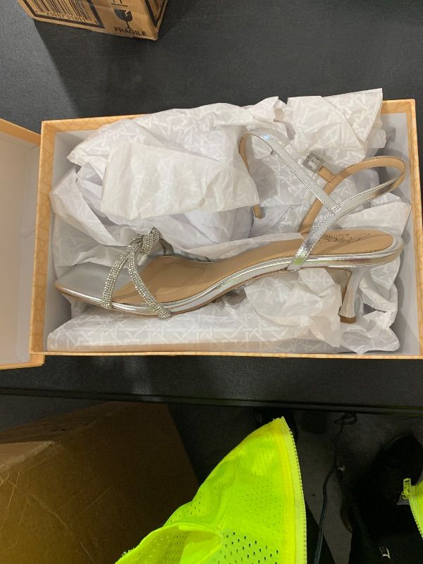 Photo 1 of Jewel Badgley Mischka Maci Metallic Sandal with Rhinestone Knot Detail