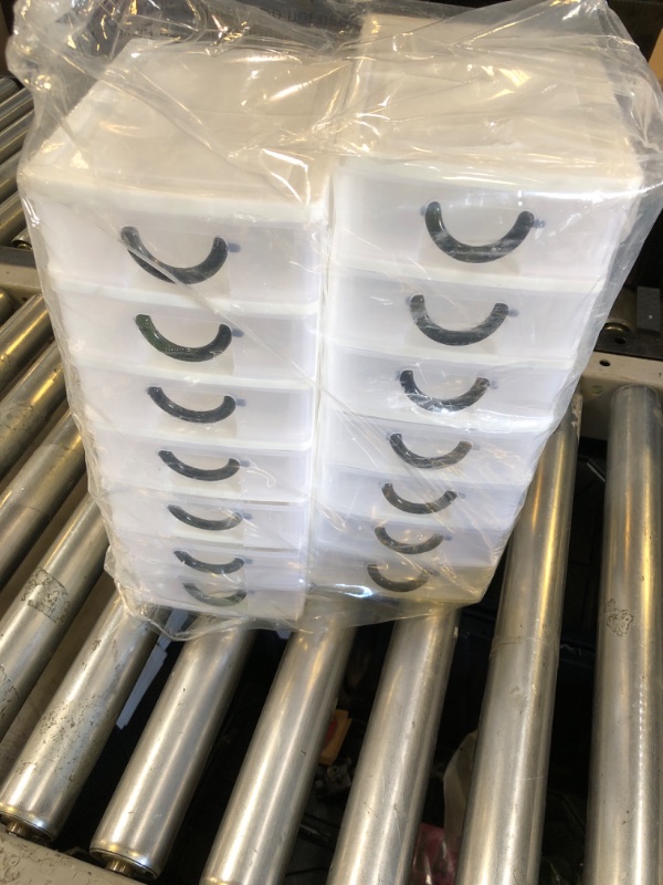 Photo 1 of Thyle 2 Pcs Plastic Drawers Organizer Mini Organizer Stackable Plastic Clear Drawer Storage Box Containers Storage Units for Desktop Classroom Craft 6.7 x 4.9 x 13.4 inches(White)