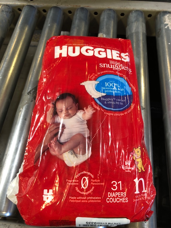 Photo 1 of Huggies Size Newborn Diapers, Little Snugglers Baby Diapers, Size Newborn (up to 10 lbs), 31 Count, Packaging May Vary