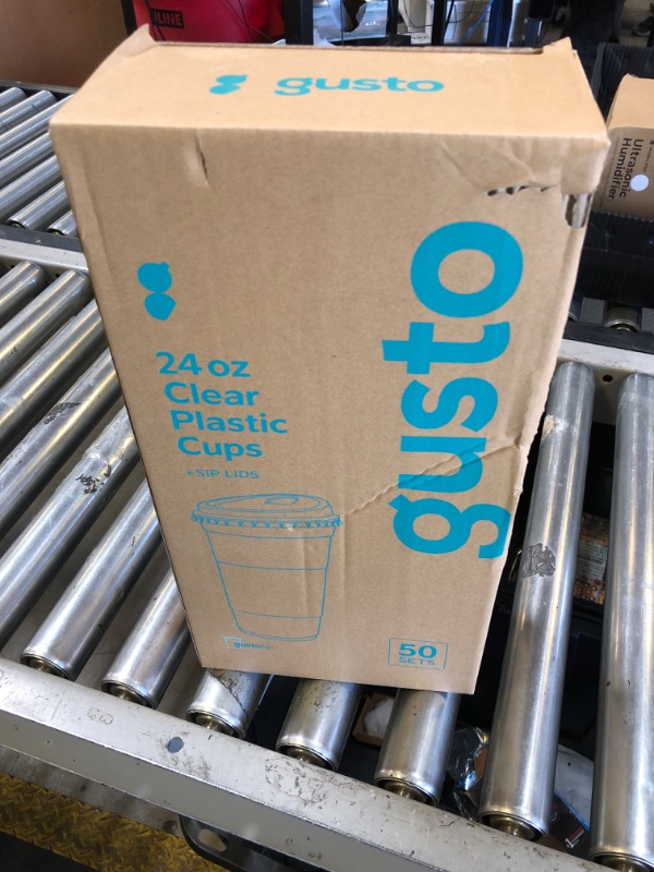 Photo 1 of GUSTO Clear Plastic Cups with Lids [24 oz - 50 Count - Disposable Iced Coffee Drink Cups with Strawless Sip Lids for Smoothies, Juices, and More - Formerly Comfy Package