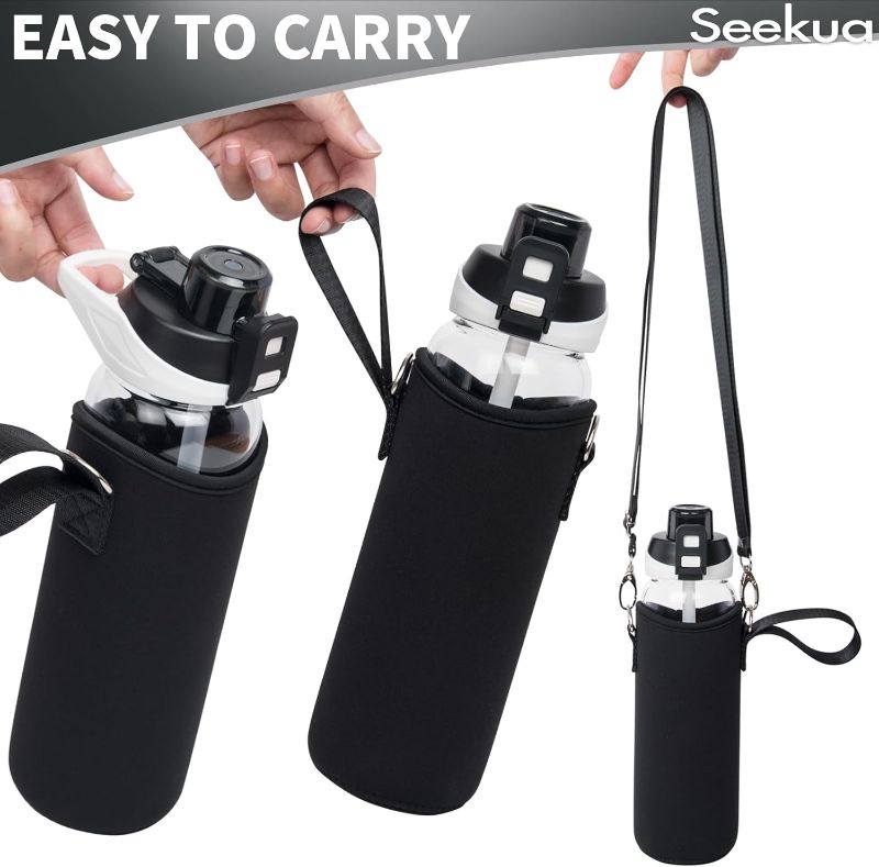 Photo 1 of 26 oz Sports Glass Water Bottle with Straw & Time Marker, Motivational Daily Glass Drinking Bottle with Strap for Bike, Walking, Travel
