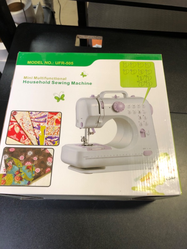 Photo 1 of JUCVNB Mini Sewing Machine for Beginners and Kids Ages 8-12, Portable Sewing Machines with 12 Built-in Stitch Patterns, Light, 2 Speed Foot Pedal - Purple & White (with Basic Sewing Kit)
