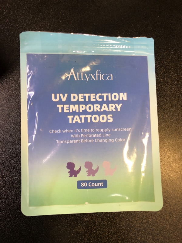 Photo 1 of 80 Count UV Temporary Tattoos Stickers for Sunscreen, UV Detection Tattoos Stickers, Know When to re-Apply Sunscreen, Sun Protection Reminder, 8 Pattern Types, Transparent before Color Change