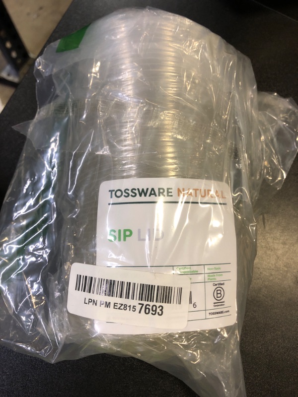 Photo 1 of TOSSWARE NATURAL Flat Sip Lid Set of 50 - Plant Based 96mm Lids for Cold Cups - Plastic Alternative Straw Lid - Clear - Only Compatible With TOSSWARE NATURAL 10, 12, 16, 20 & 24oz Cups