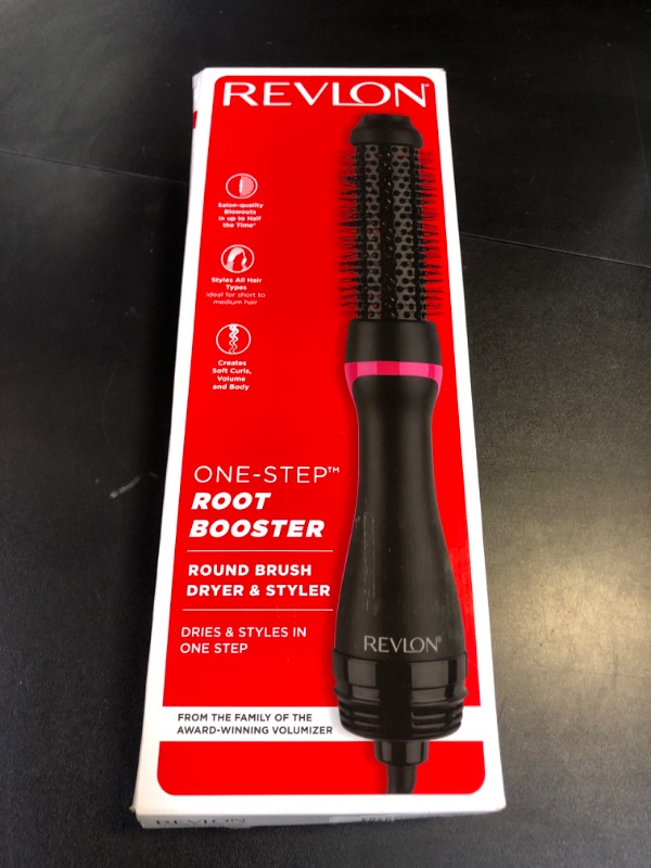 Photo 1 of REVLON One-Step Hair Dryer and Styler - Root Booster Round Brush for Styling, Dryer Brush for Fast and Easy Salon-Quality Blowout, More Shine and Less Frizz (1-1/2 in)