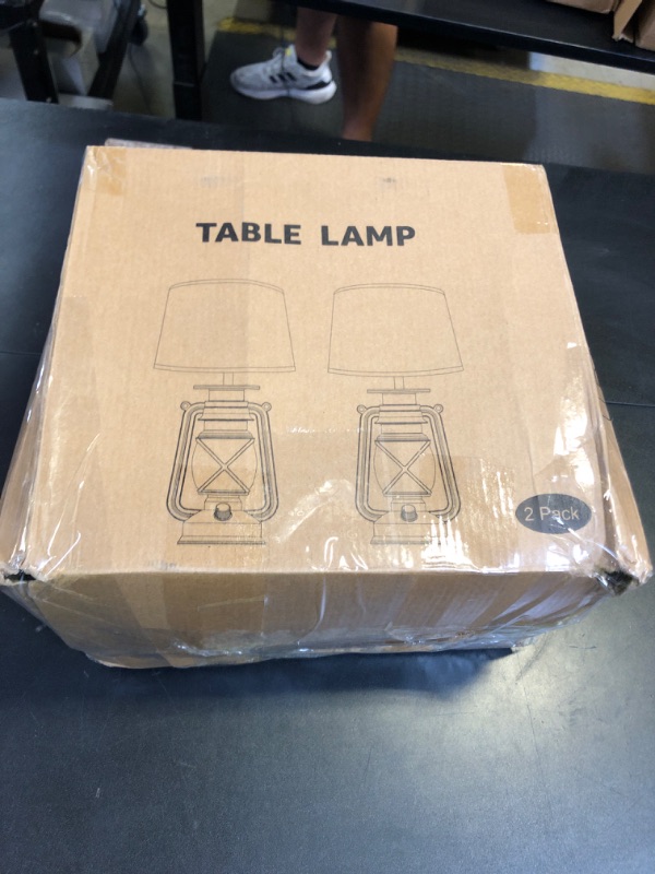 Photo 1 of LEDIARY 18.72" Black LED Lantern Flickering Flame Table Lamps for Bedrooms Set of 2, Small Farmhouse Rustic End Table Lamps, Halloween Decorative Lantern Bedside Lamps for Living Room