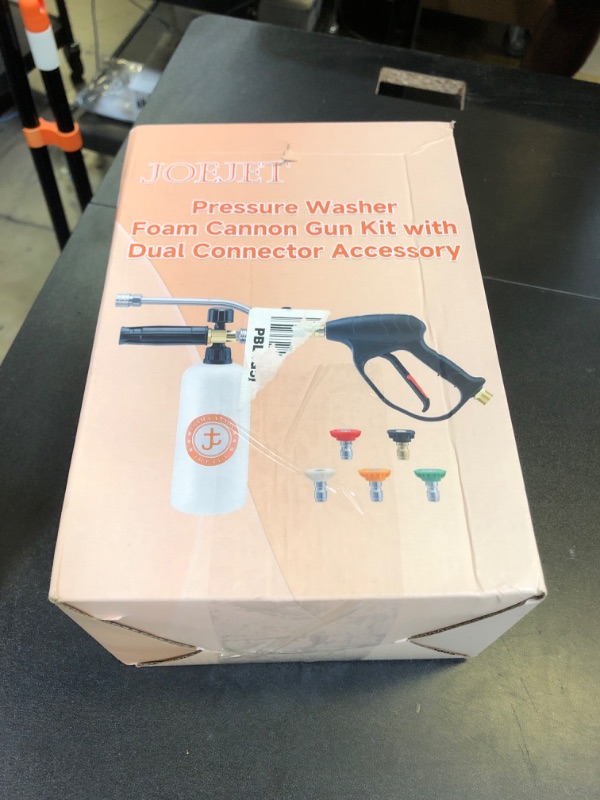 Photo 1 of JOEJET Short Pressure Washer Gun with Foam Cannon Dual Connector Accessory, Car Wash Foam Gun with 1/4 Inch Quick Connector, 5 Pressure Washer Nozzle Tips, 1 Liter