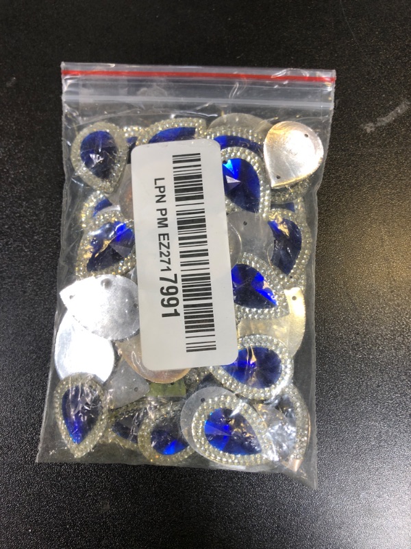 Photo 1 of 18x25mm 50pcs Loose Beads Drop Shape Rhinestones with Silver Edge Gems Stones and Crystals Wedding Decoration Sew-On for Stick-On Dance Costumes Shoes Bag Sewing 2 Holes (Blue)