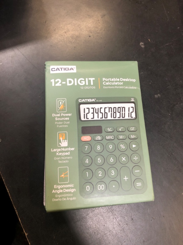 Photo 1 of CATIGA 12 Digit Desktop Calculator Basic Desk Calculator with Large LCD Display, Big Buttons, 4 Function, Solar and Battery Dual Power, for Office, School, Home, SD-1292 Green