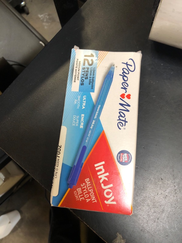 Photo 1 of Paper Mate InkJoy 100RT Retractable Ballpoint Pens, Medium Point, Blue, Box of 12