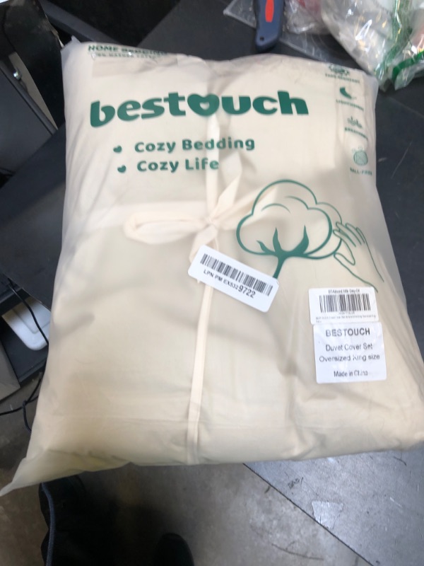 Photo 1 of BESTOUCH Duvet Cover Set 100% Washed Cotton Linen Feel Super Soft Comfortable Chic Lightweight 3 PCs Home Bedding Set Solid Almond Milk Grey Oversized King