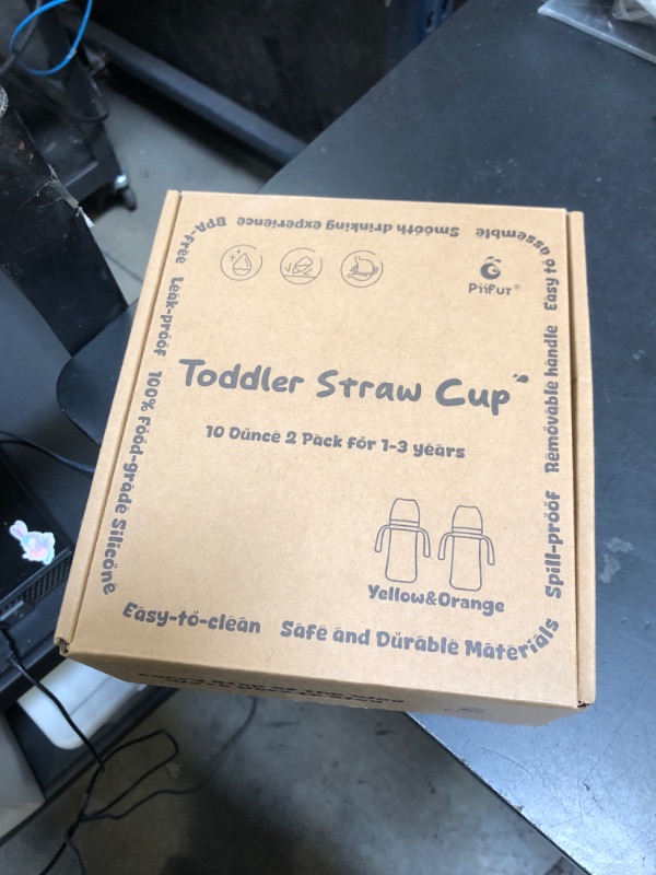 Photo 1 of Piifur Sippy Cups for Toddlers 1-3 No Spill Straw with Handle Water Bottle 2 Pack 10 Ounce