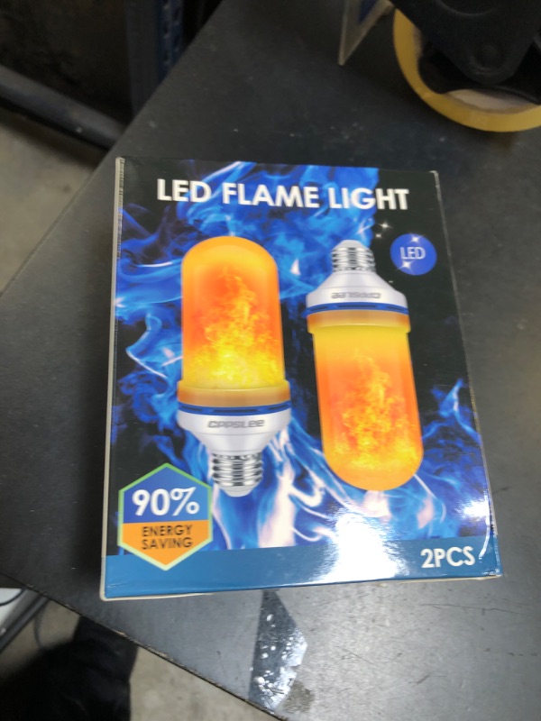 Photo 1 of Halloween Decorations Upgraded LED Flame Light Bulbs, 4 Modes Fire Flame Bulb, E26 Base Flickering Light Bulbs, Christmas Decorations Outdoor Indoor Patio Home Decor (Yellow, 2 Pack)