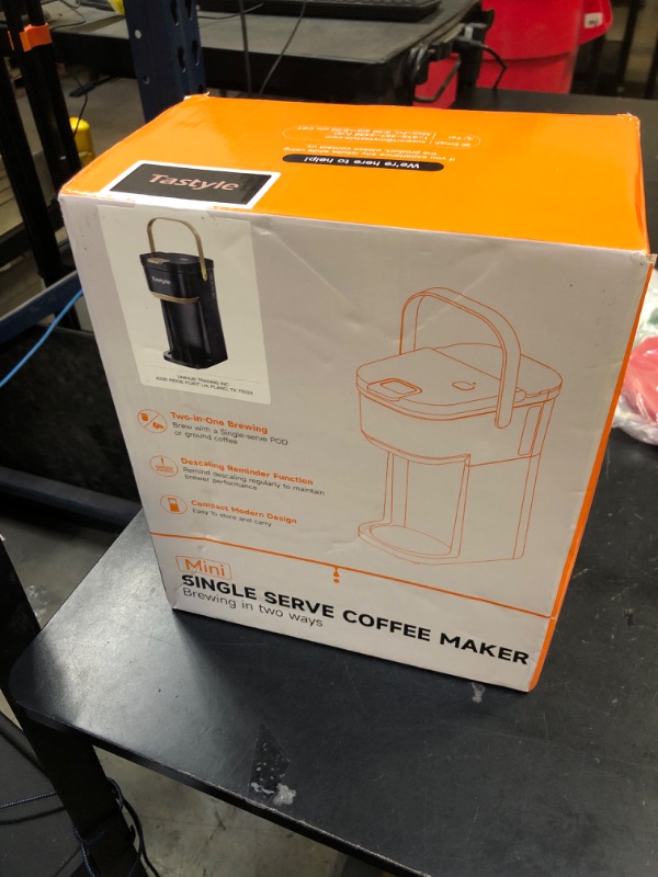 Photo 1 of Tastyle Single Serve One Cup Coffee Maker, for K Cups and Grounds, Mini Coffee Maker with Portable Handle, 6 to 12 Oz Brew Size, for Travel, Camping, Office, RV and Dorm, 120V, Black and Gold
