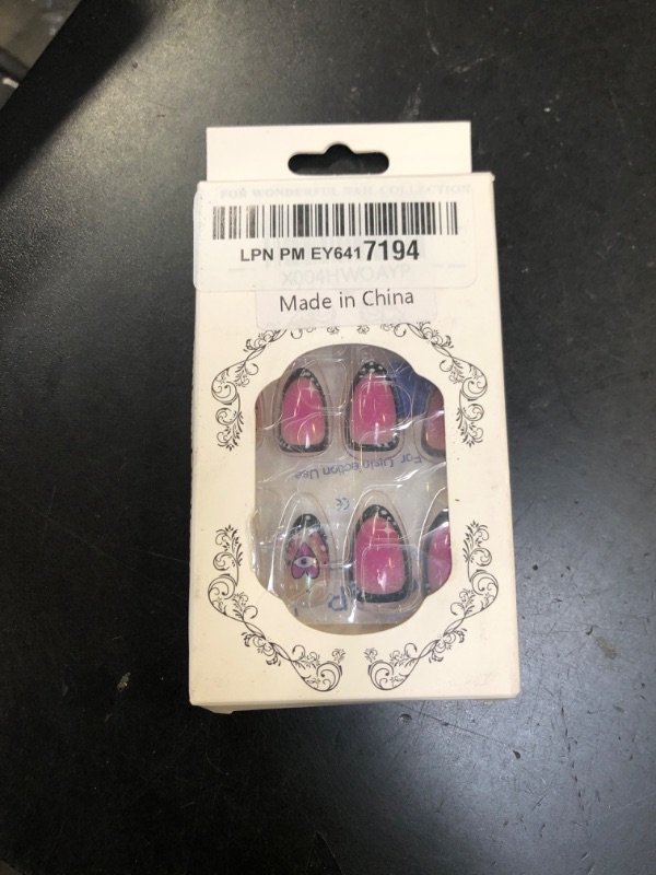 Photo 1 of Almond Shape Press on Nails Black French Tip False Nails Short Ombre Fake Nails with Designs Acrylic Glue on Nails Glitter Full Cover Artificial Nails for Women DIY 24 Pcs