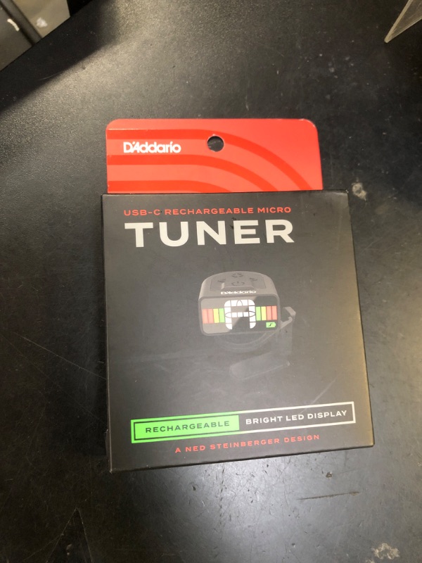 Photo 1 of D'Addario Guitar Tuner - Micro Headstock Rechargeable Tuner - Tuner for Acoustic Guitar, Electric Guitar, Bass Guitar - Universal Clip On - 1pk