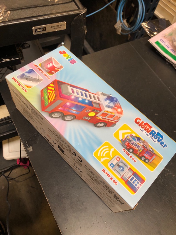 Photo 1 of JOYIN LED Fire Truck Toy for Toddlers - LED Projections & Sirens, Bump and Go Fire Engine Trucks with Mode Switch & Volume Control, Boys&Girls Firetruck, Kids Birthday