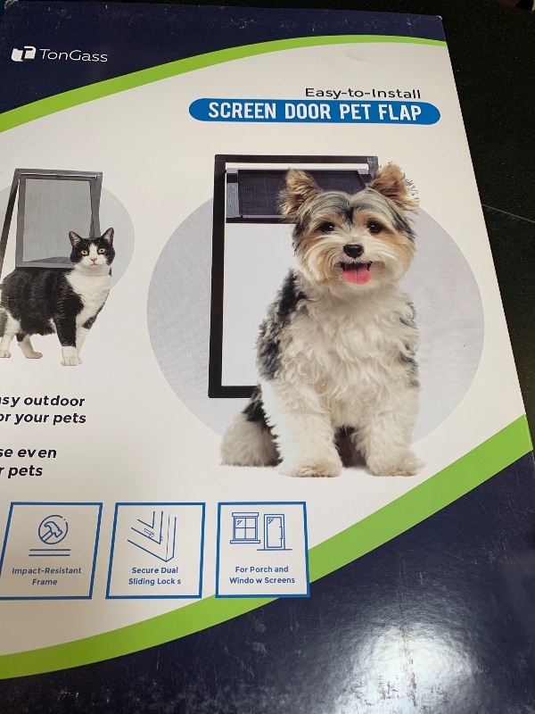 Photo 1 of Tongass Easy-to-Install Screen Door Pet Flap 11 4/5" x 16 9/10" Screen Pet Door Suitable for Pets Under 100 Lbs Impact-Resistant Frame with Secure Dual Sliding Locks for Porch and Window Screens
