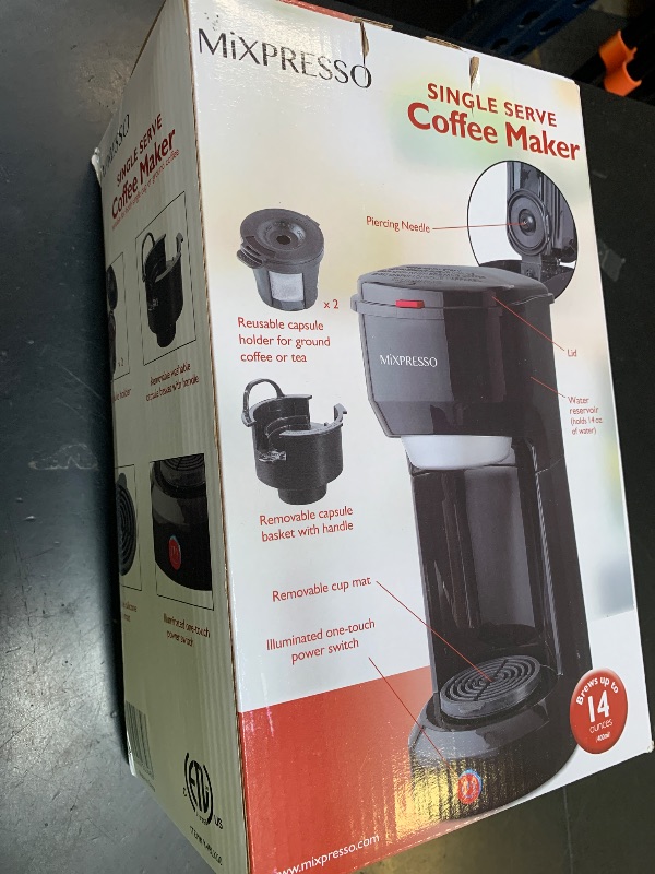 Photo 1 of Mixpresso 2-in-1 Coffee Maker – Single Serve & Ground Coffee Brewer, Compact Personal Coffee Machine for Pods & Loose Grounds, Quick Brew 14 oz Portable Small Coffee Maker, Black