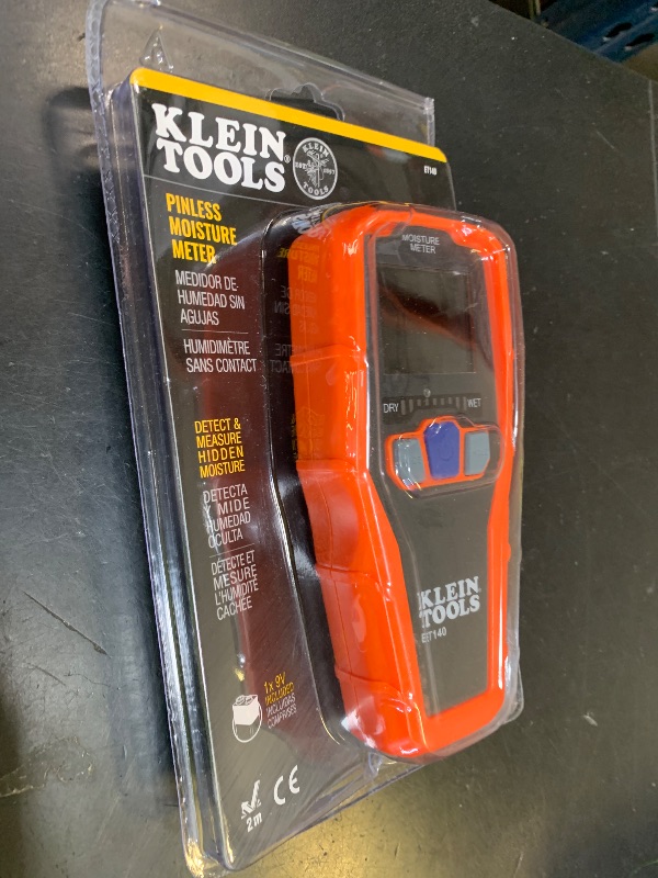 Photo 1 of Klein Tools ET140 Pinless Moisture Meter for Non-Destructive Moisture Detection in Drywall, Wood, and Masonry; Detects up to 3/4-Inch Below Surface