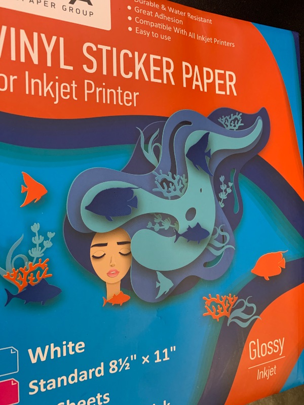 Photo 1 of Limia's Care Printable Vinyl Sticker Paper for Inkjet Printer - Glossy White - 15 Self-Adhesive Sheets - Waterproof Decal Paper - Standard Letter Size 8.5"x11"