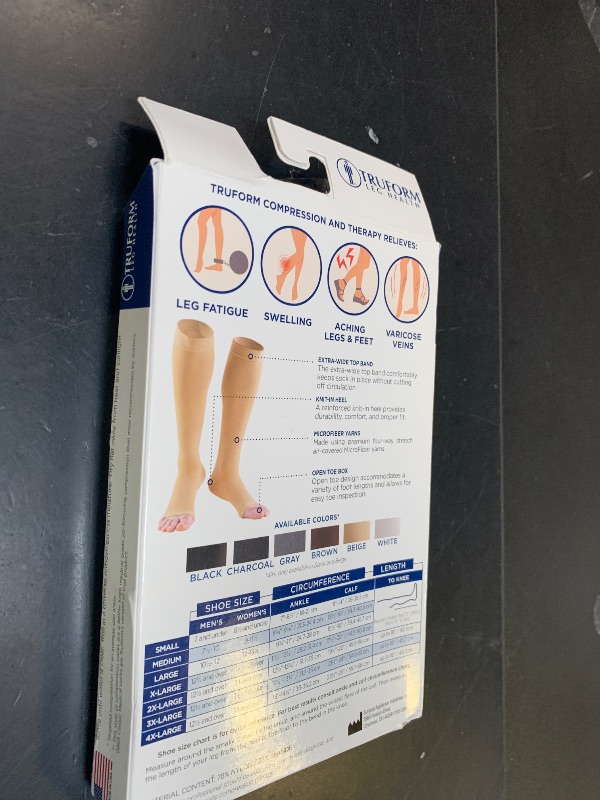 Photo 1 of Truform 20-30 Mmhg Compression Stocking for Men & Women, Knee High Length, Open Toe, Beige, Large